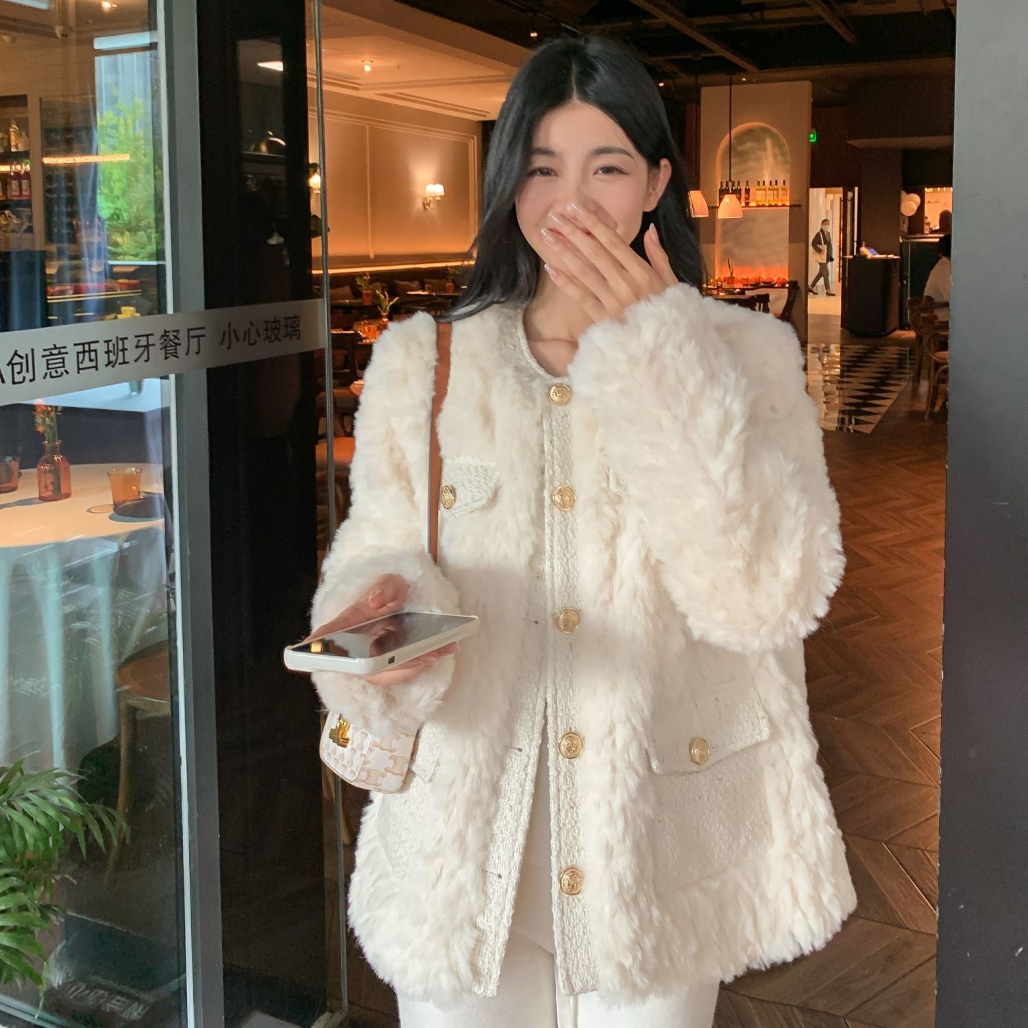 加厚小香风羊羔毛外套女2