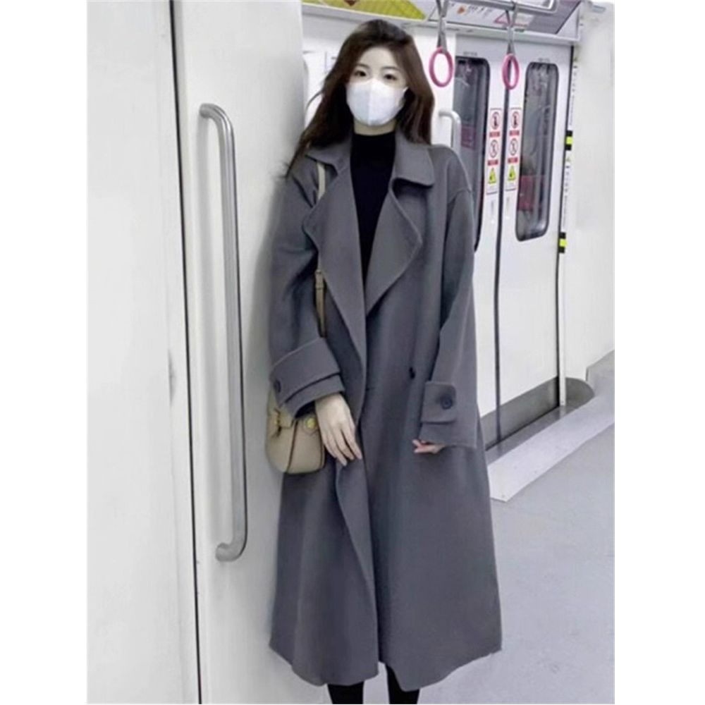 胖mm灰色呢子大衣女秋冬