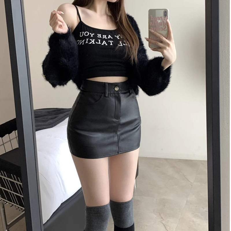 pu皮裙子性感半身裙女秋