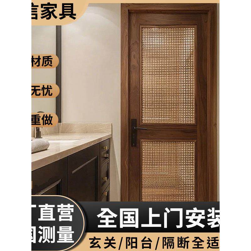 实木藤编门烤漆卧室门覆古藤编玻璃门折叠门联动门推拉门藤编柜门