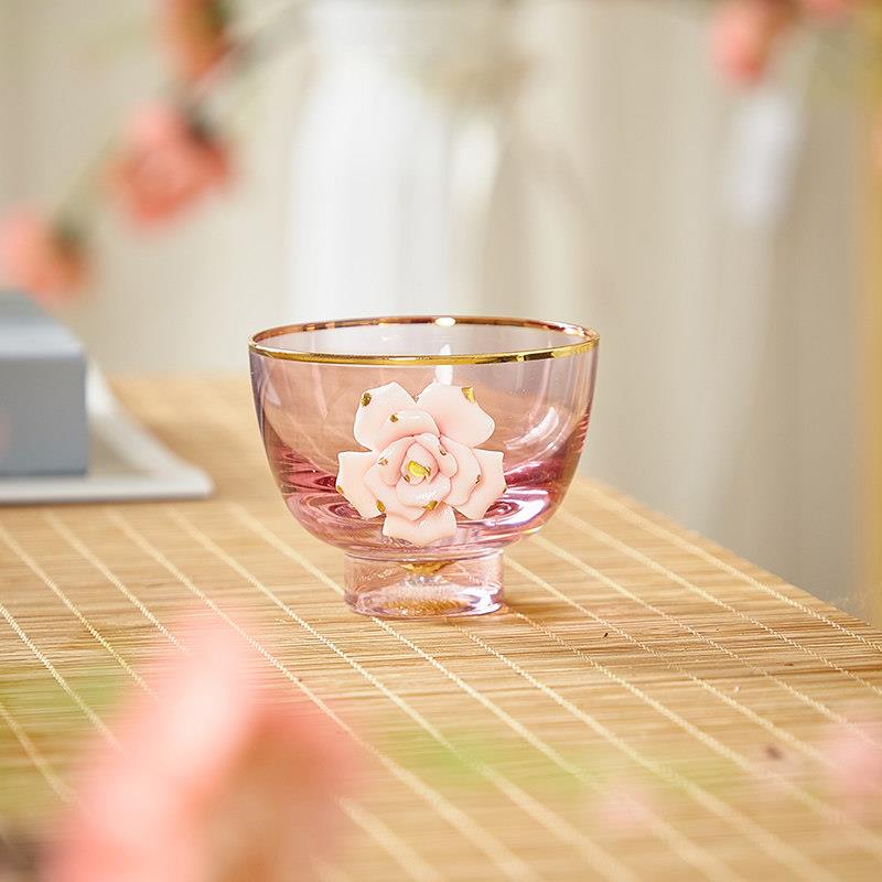 玻璃主人杯高档功夫茶杯女士杯子高端水晶单杯个人专用茶具藏金杯图片