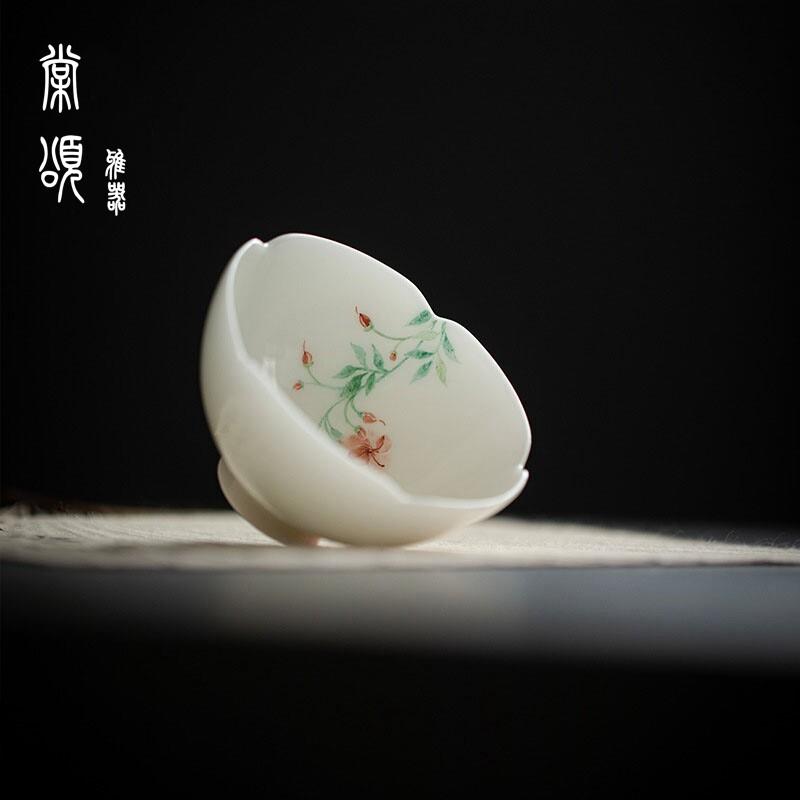 棠颂丨景德镇手绘茶杯手工花口品茗杯功夫茶具陶瓷主人杯家用单杯
