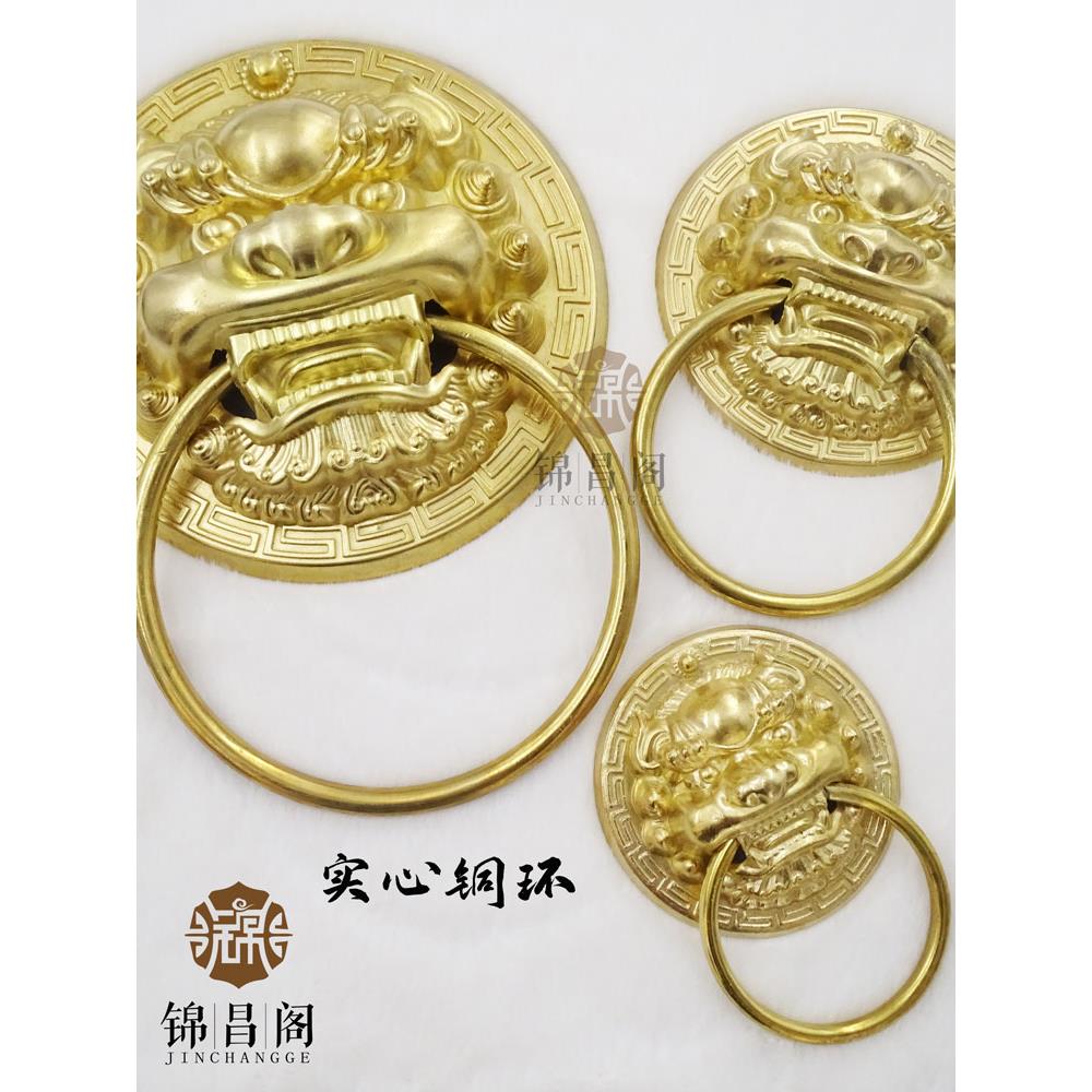 中式大门拉手兽头纯铜门环狮子头虎头麒麟头彷古把手覆古木门拉环