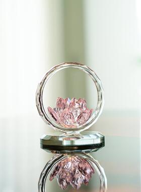 水晶玻璃摆件粉色莲花玄关客厅桌面装饰工艺品送长辈礼佛具用品