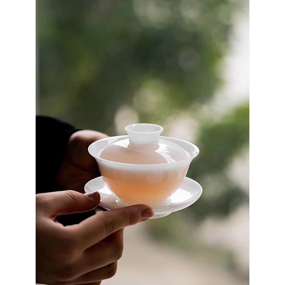 冰玉瓷盖碗茶杯单高端三彩茶碗德化白瓷羊肉肥玉茶具薄胎定制
