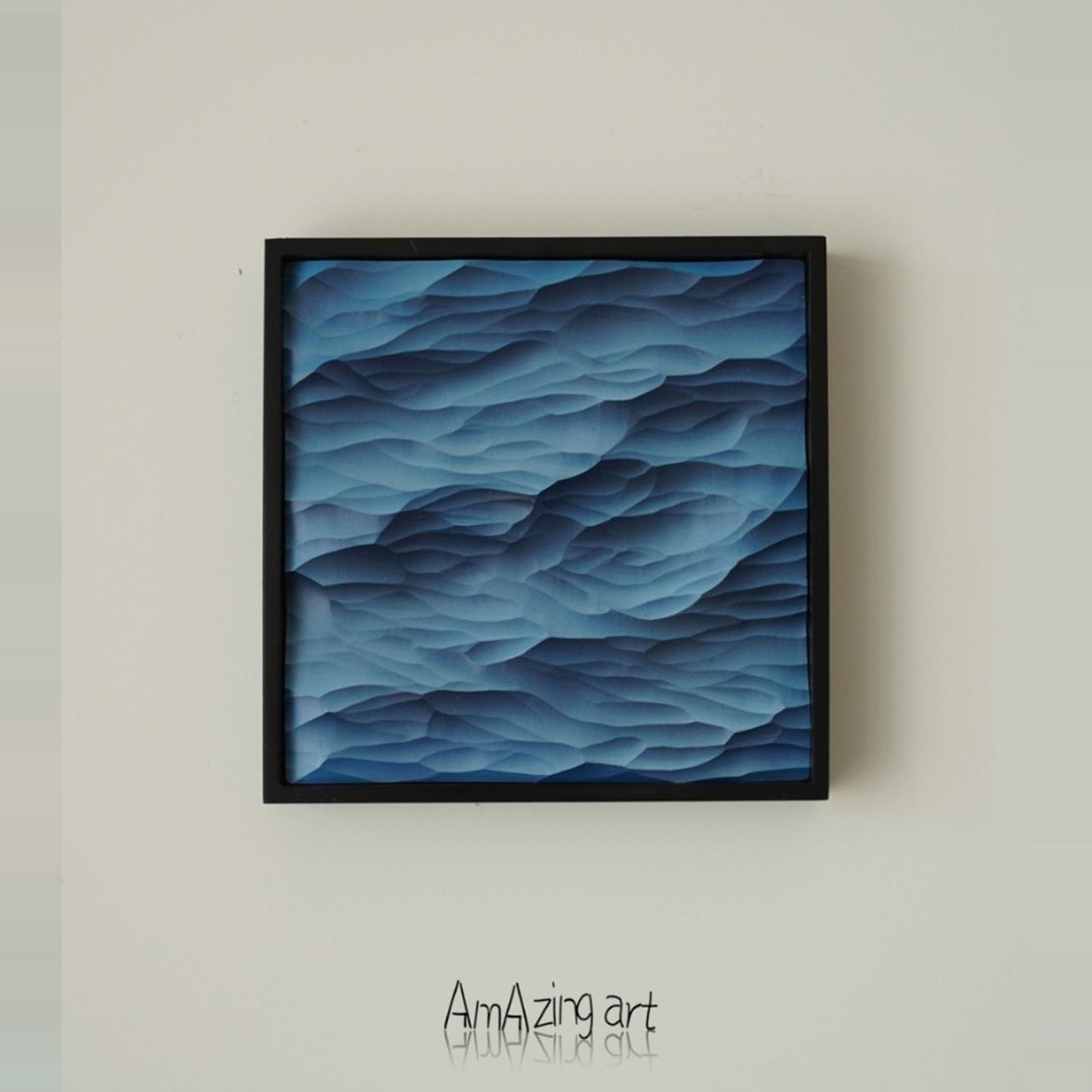 木雕大海（石膏大海）实木黑框 大海挂画玄关装饰画手工家居摆件