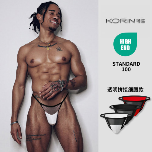 2条装透明拼接细腰高叉三角裤U凸