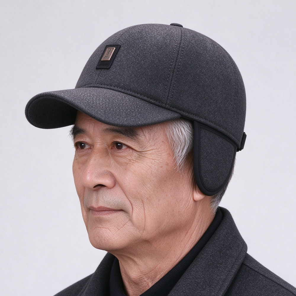 冬季男帽子时尚保暖户外百搭休闲中老年男士鸭舌加厚绒护耳棒球帽