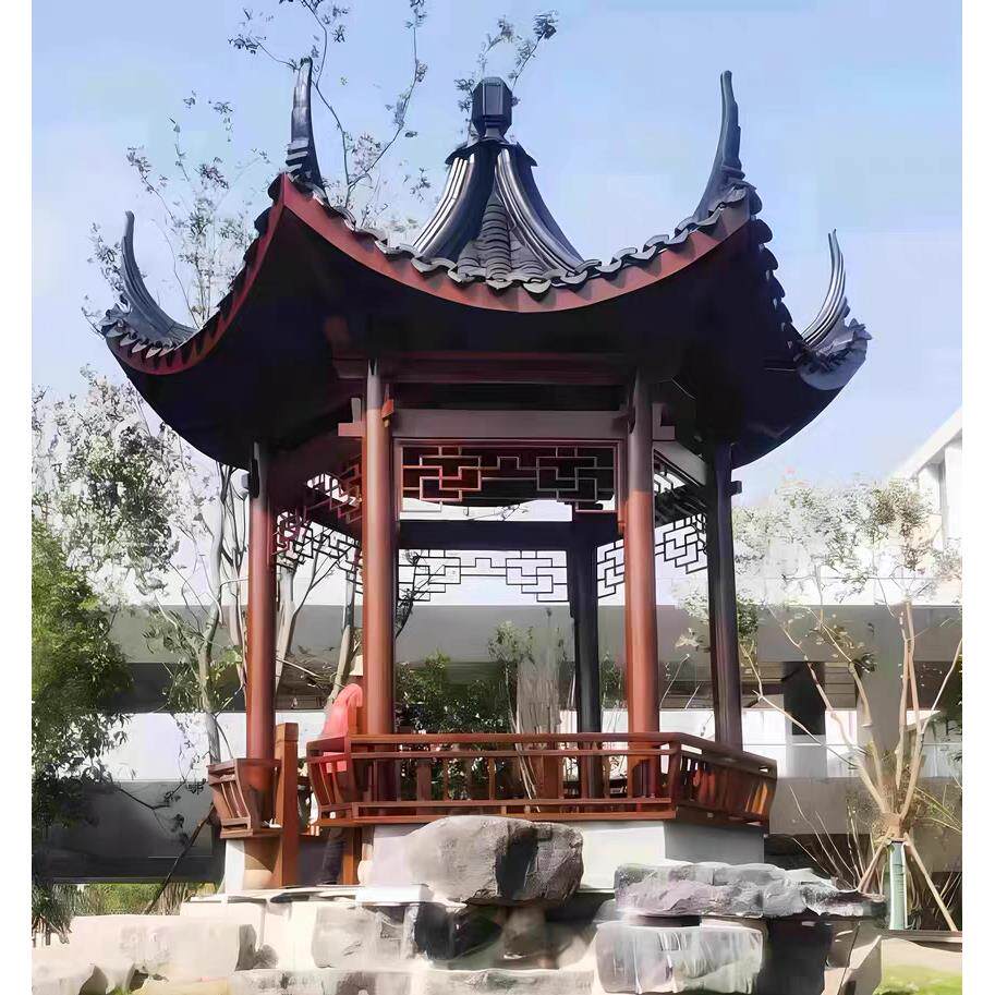 户外防腐木小青瓦古建凉亭定制景区公园庭院别墅花园中式木亭子
