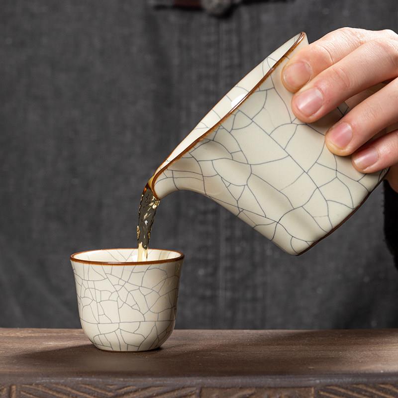 汝窑戈窑冰裂公平杯陶瓷茶海功夫茶具茶隔板贪婪杯大男杯茶道配件