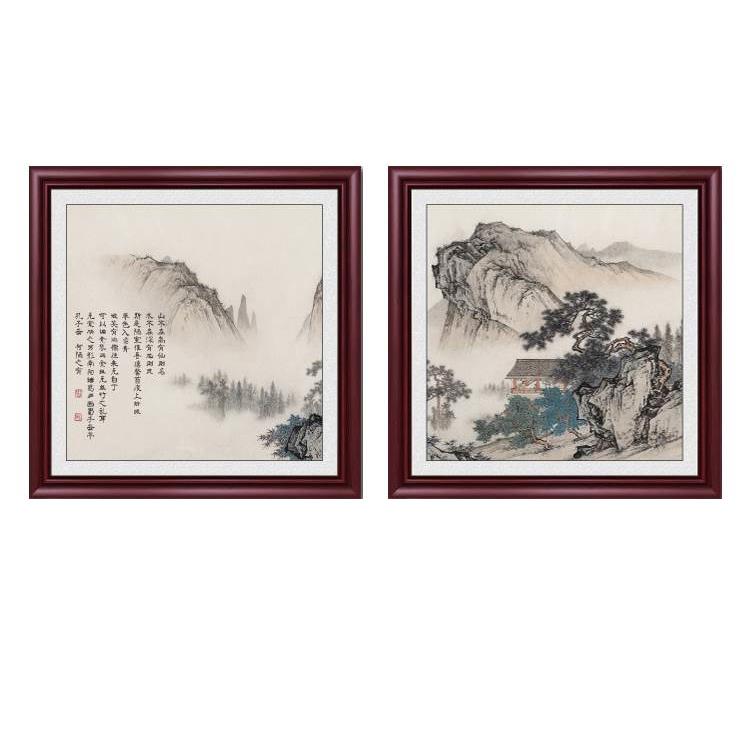新中式玄关装饰画办公室客厅沙发背景挂画国画山水画斗方靠山壁画