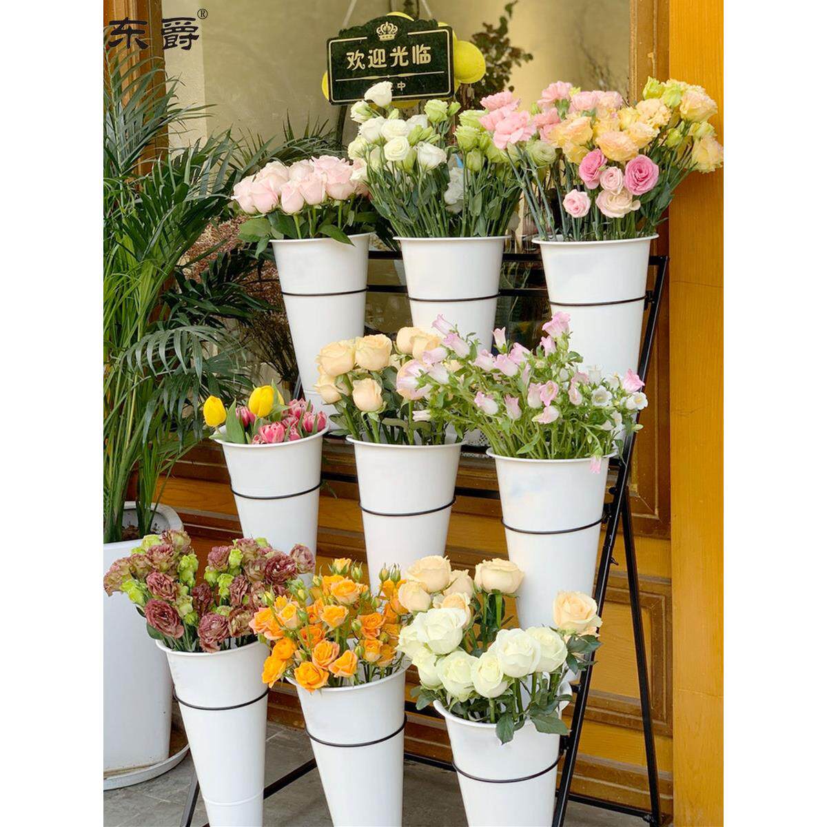 花店花架鲜花展示架货架多层阶梯可移动带轮养花醒花桶架花艺架子