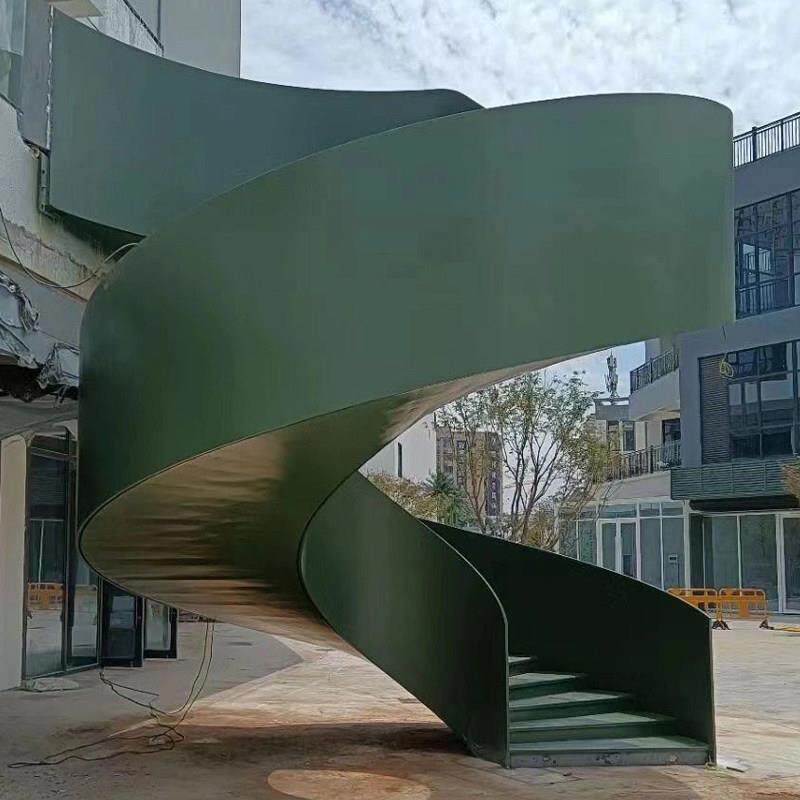 旋转楼梯钢结构室内外现代简约覆式弧形旋转楼梯玻璃扶手工厂定制