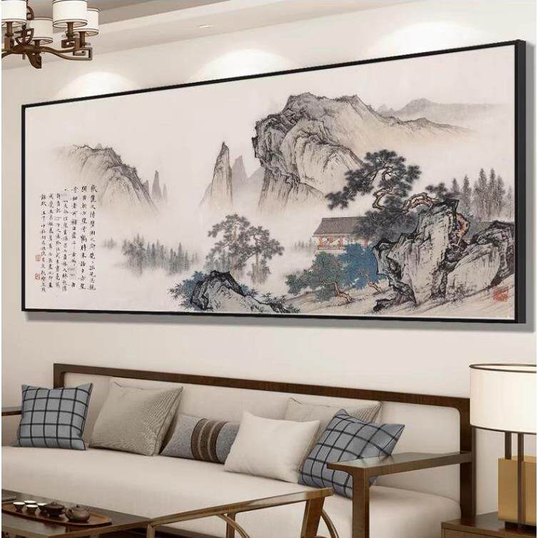 十字绣成品,纯手工望云塔靠背,新中国风客厅,山水,山水,写意