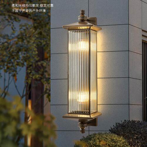 全铜壁灯太阳能户外防水别墅大门两侧外墙庭院中式室外柱子长壁灯
