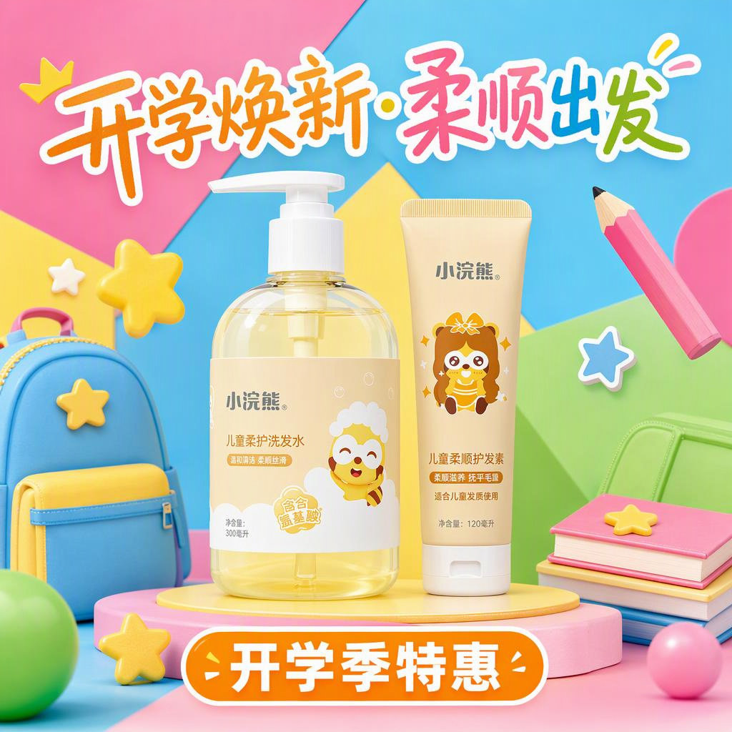 小浣熊儿童柔顺洗发水300ml温和清洁护发素120ml开学季特惠