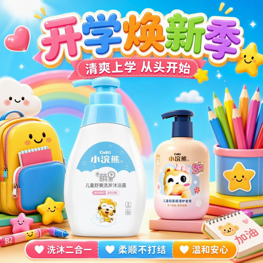 小浣熊儿童舒爽洗发水护发素套装