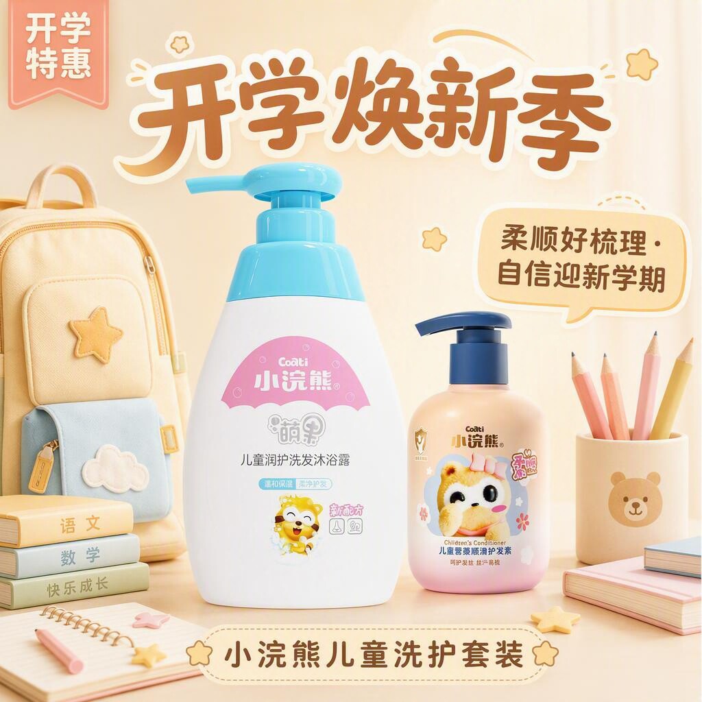 小浣熊儿童润护洗发水护发素套装