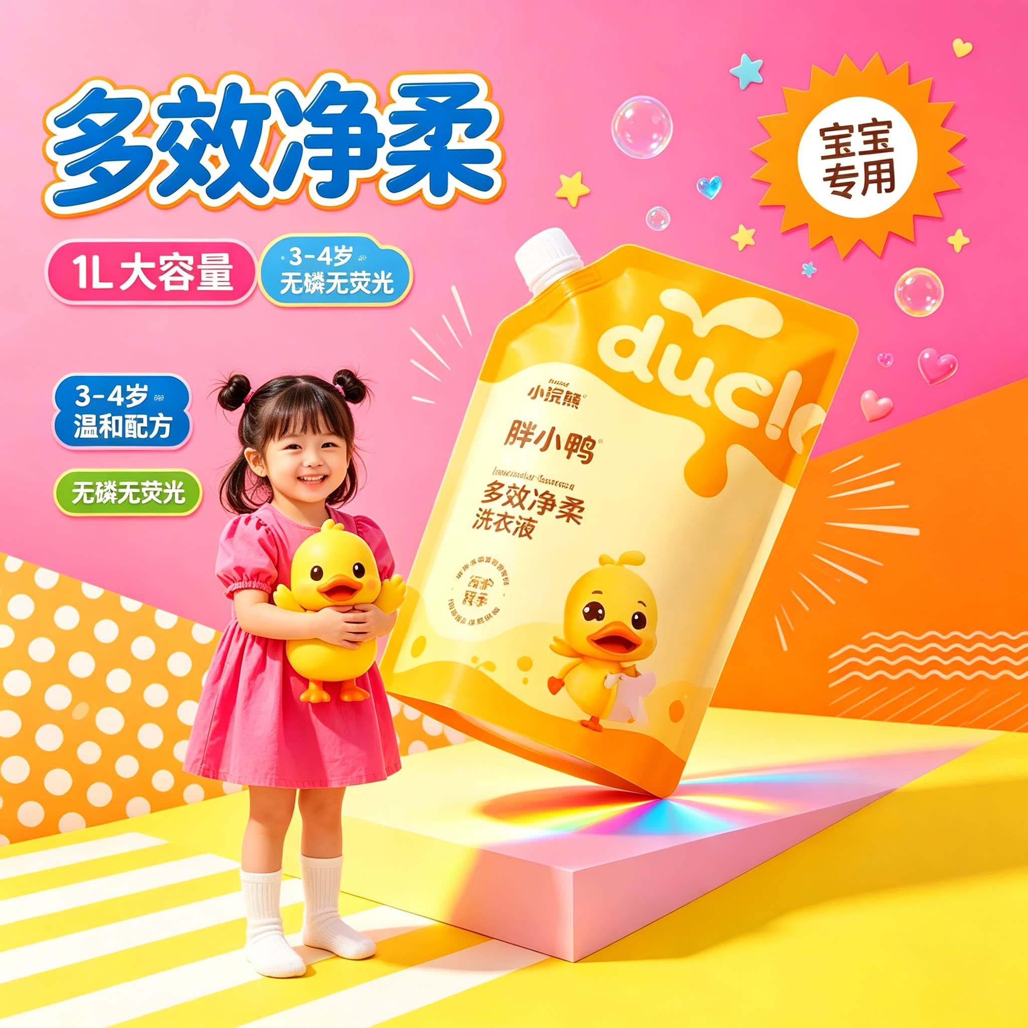 小黄鸭宝宝洗衣液1L无磷无荧光