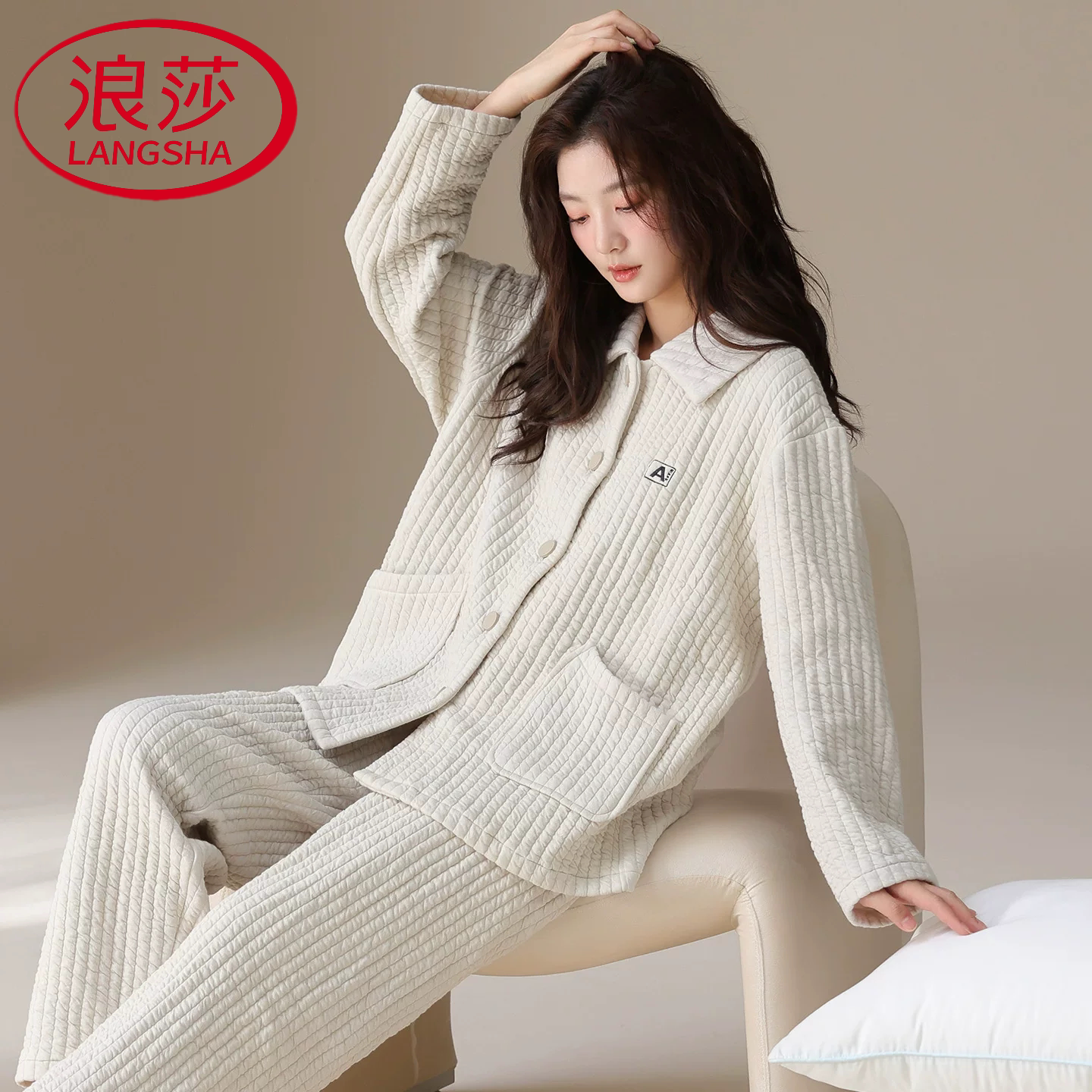 浪莎夹棉睡衣女秋冬季三层空气纯棉女士2026年保暖家居服春秋加厚