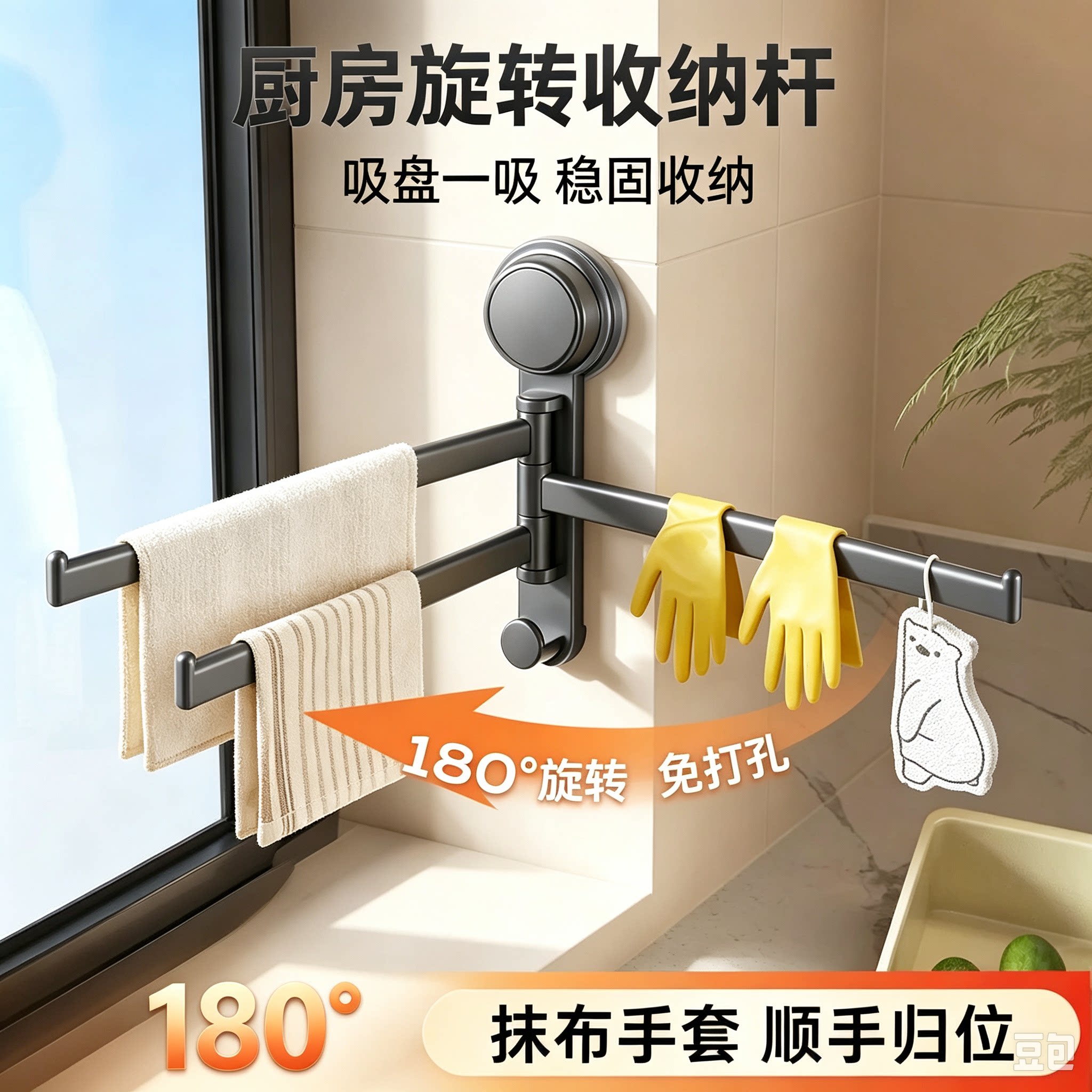 淘宝推荐-毛巾架家用厨房毛巾挂架免打孔浴室置物架挂毛巾多层YL