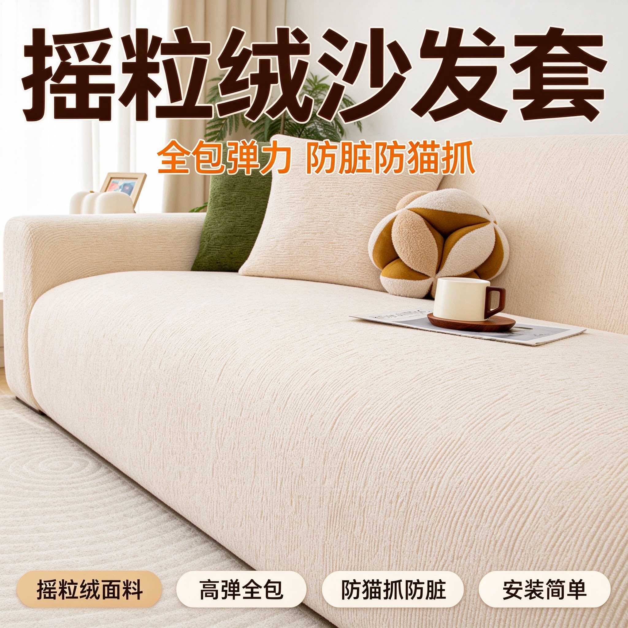 2026新款奶油风沙发罩全包直排一体弹力沙发套罩防猫抓沙发罩CL