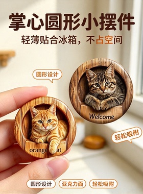 2D亚克力平面冰箱贴磁吸式圆形小猫咪可爱风家庭装饰贴YL