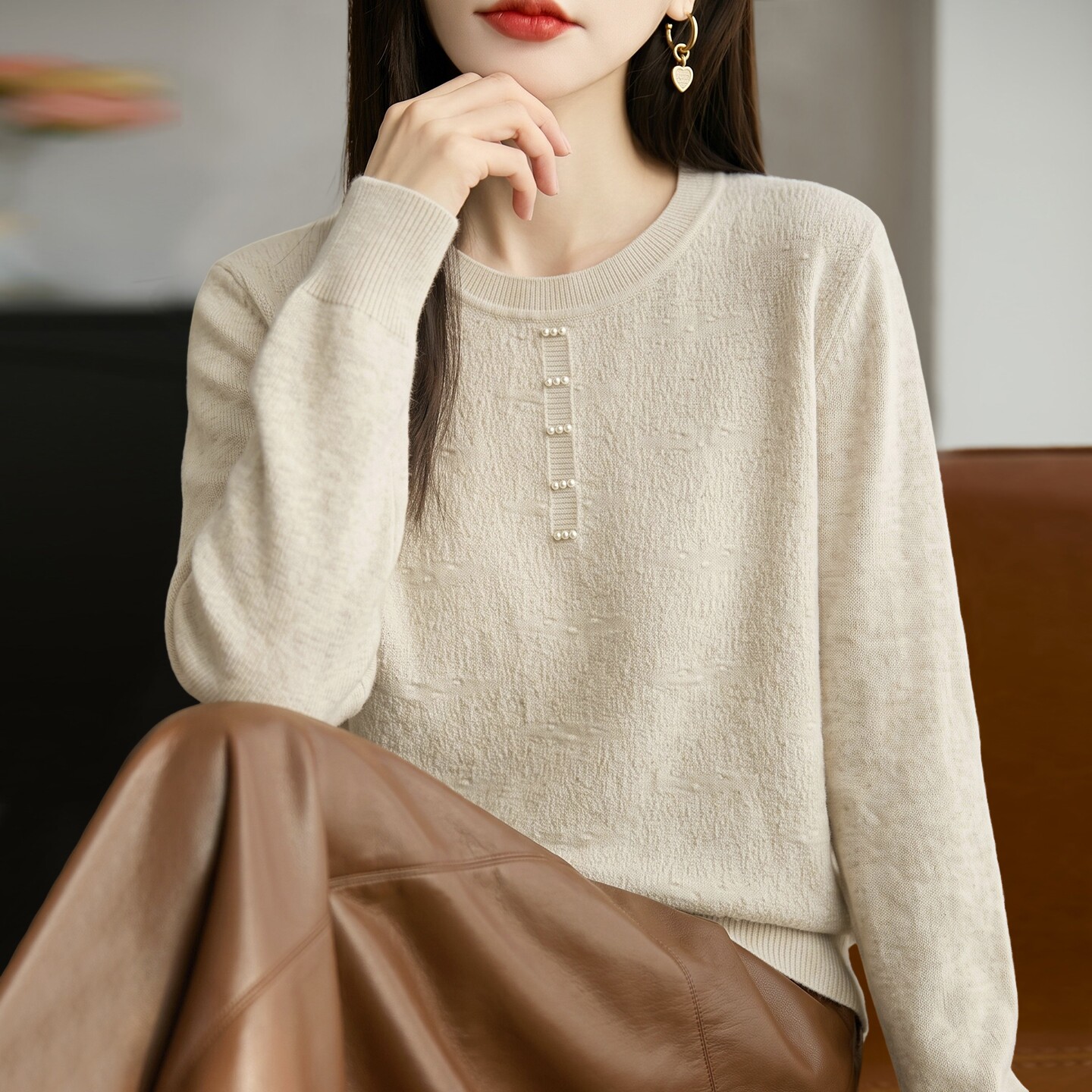 2026新款提花纯色秋季大码针织打底衫女洋气中老年女装上衣毛衣