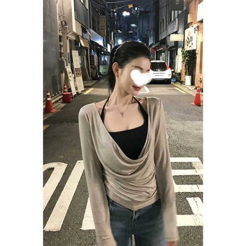 Iris Lumina书杳【叠叠乐面膜衣】长袖罩衫T恤女冬荡领真两件上衣