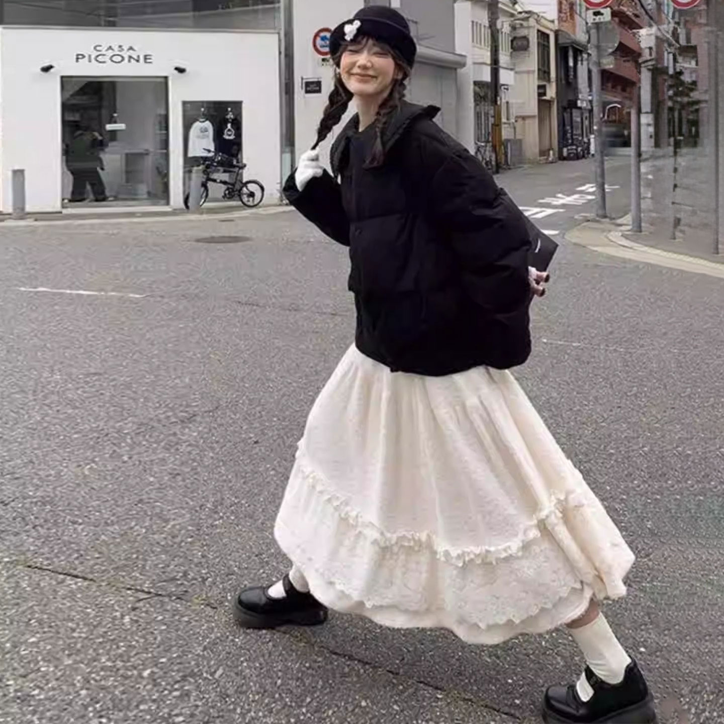白色毛绒半身裙女秋冬a字高腰蕾丝蛋糕裙长裙胖mm大码巨好看冬裙