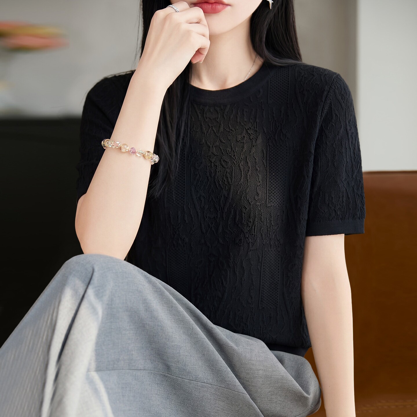 大码冰丝短袖t恤女2026年新款夏季遮肚子显瘦圆领上衣宽松体恤女