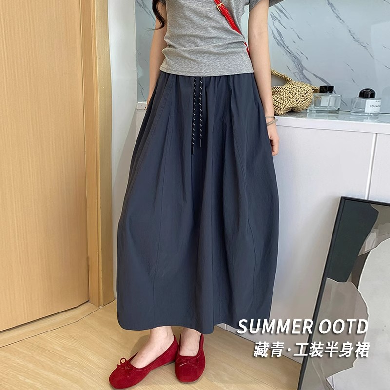 美式拼接花苞裙女夏季2026新款显瘦南瓜裙长裙高腰速干工装半身裙