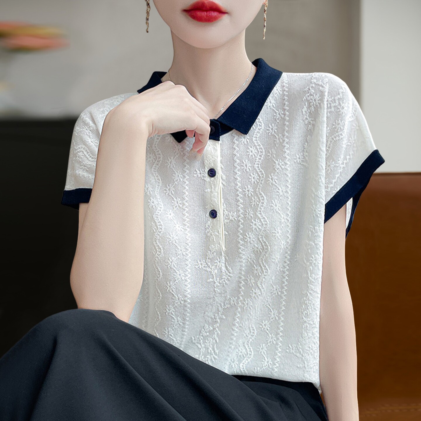 polo领冰丝针织短袖T恤女夏季白色欧洲站高端大牌妈妈爆款上衣