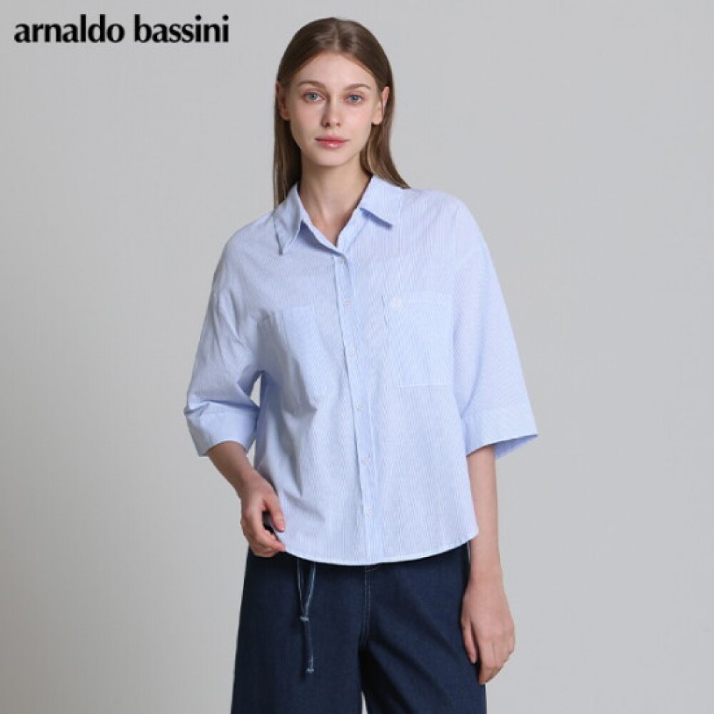 康帕尼亚 刺绣口袋喇叭5分袖衬衫 ARNALDO BASSINI