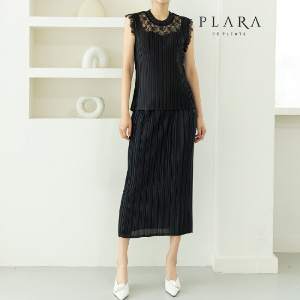 Plara 女士 褶皱蕾丝上衣 半身裙 套装