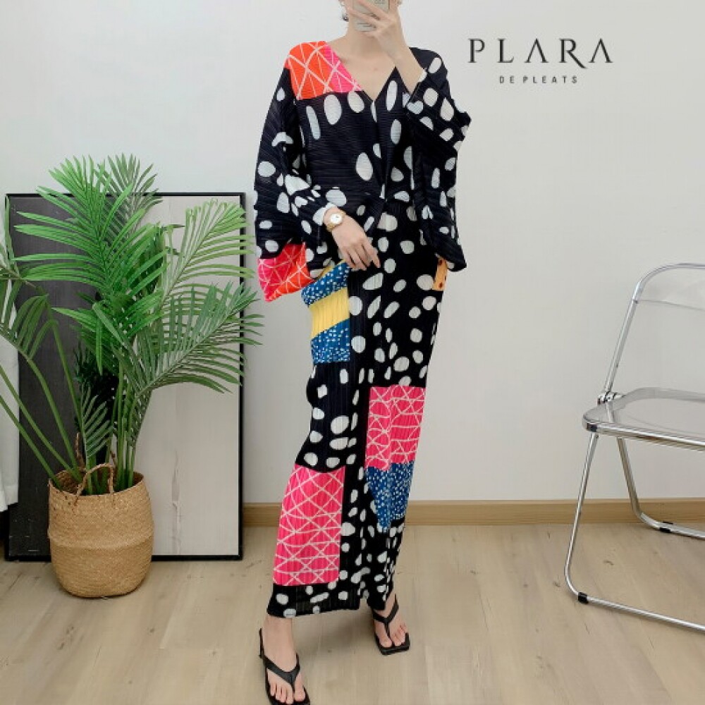 Plara点缀色百褶裙连衣裙(适合88码)