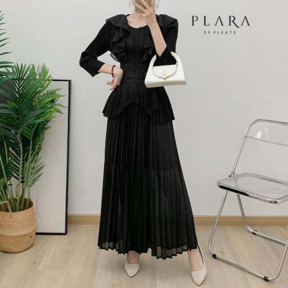 Plara 折褶花边连衣裙上衣+裙子+腰带SET(88至)
