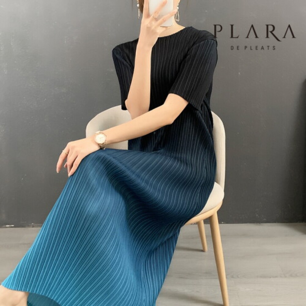 Plara 渐变配色百褶裙连衣裙_PK2SOP037C