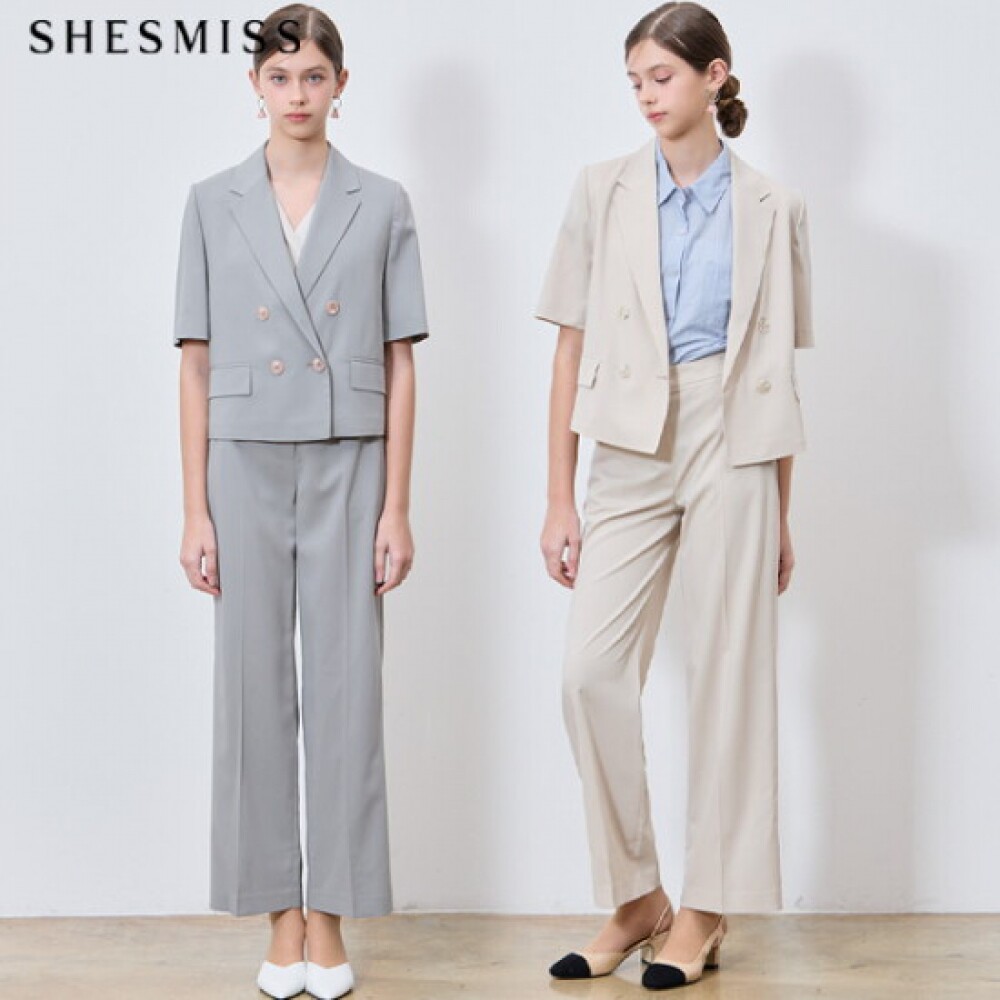 SHESMISS 双排扣短袖夹克 + 宽松裤子2件套 (模型: 参考价格:4960