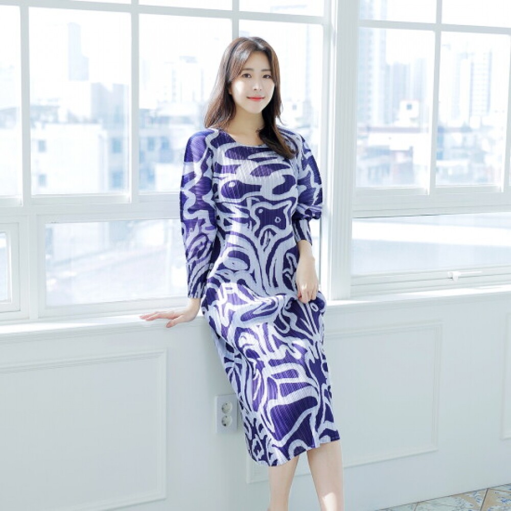 普拉拉 女装 奢华鲜艳印花褶皱连衣裙