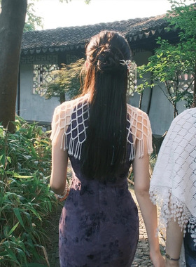 2026新款重工手工钉珠配饰女流苏云肩古风仿珍珠婚纱礼服旗袍披肩