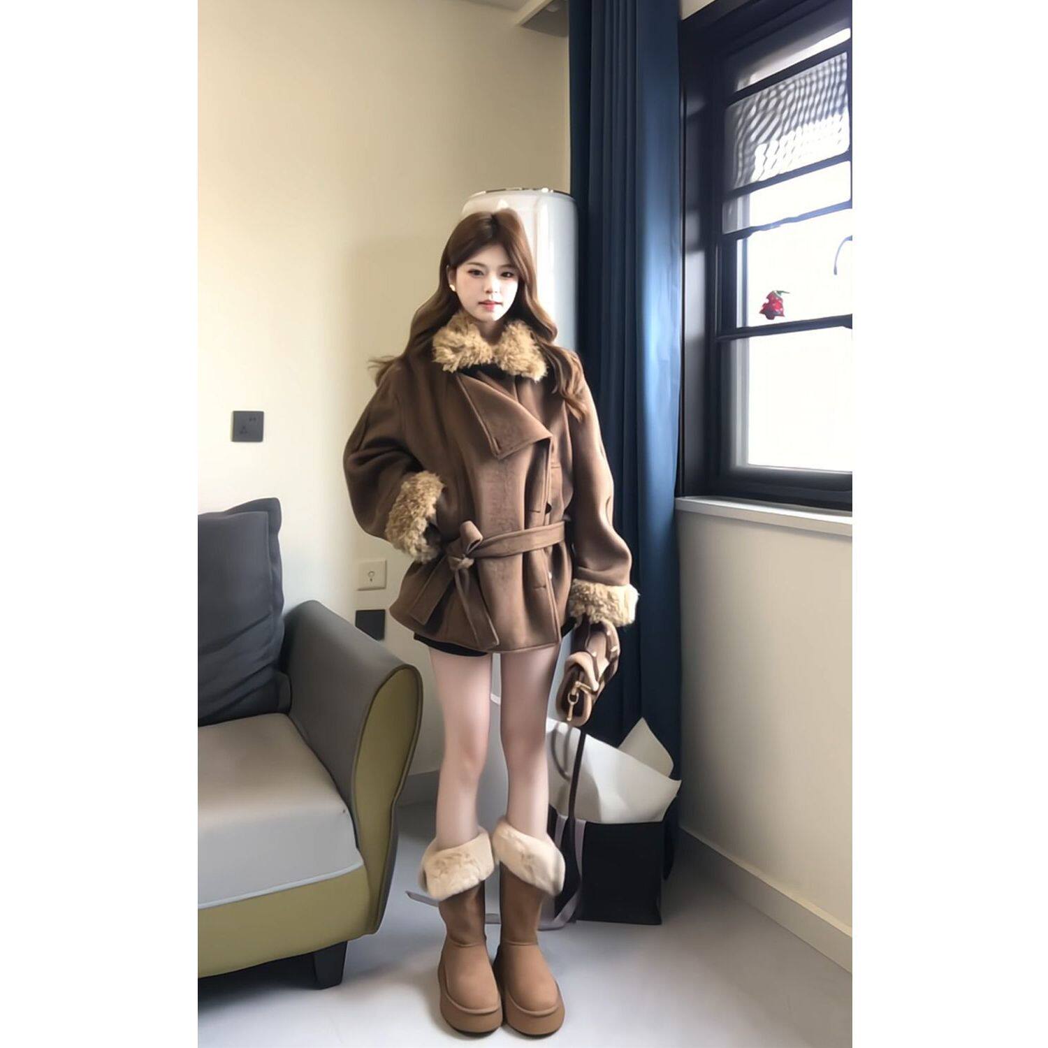 高级感复古毛领短款毛呢外套女小个子秋冬系新款气质宽松呢子大衣