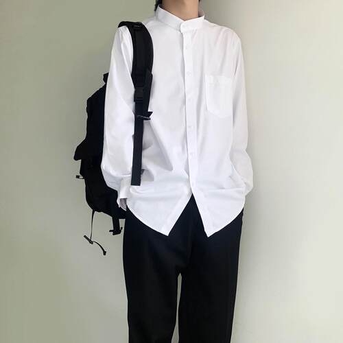 木村叔dk日系制服立领白色衬衫男长袖秋季内搭诘襟女生jk衬衣短袖
