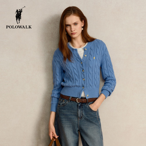 【含山羊绒】POLOWALK女装2026秋季新款女士长袖针织开衫绞花毛衣