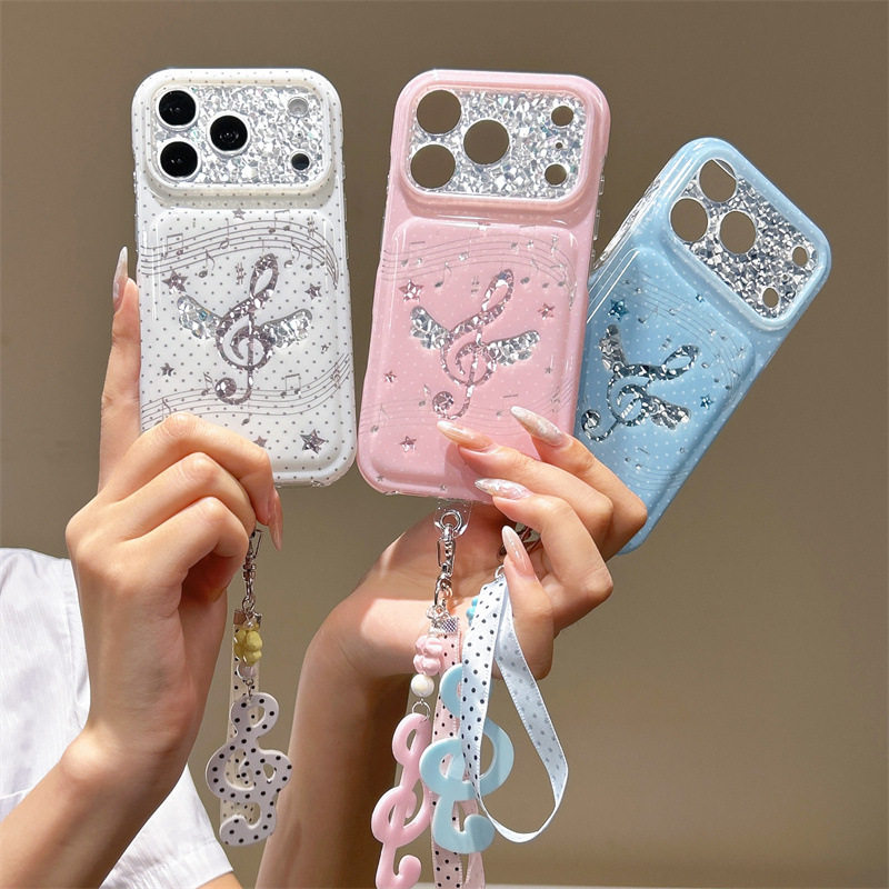 创意钻石纹翅膀音符适用iPhone17苹果16ProMax/15Pro手机壳高级感图片