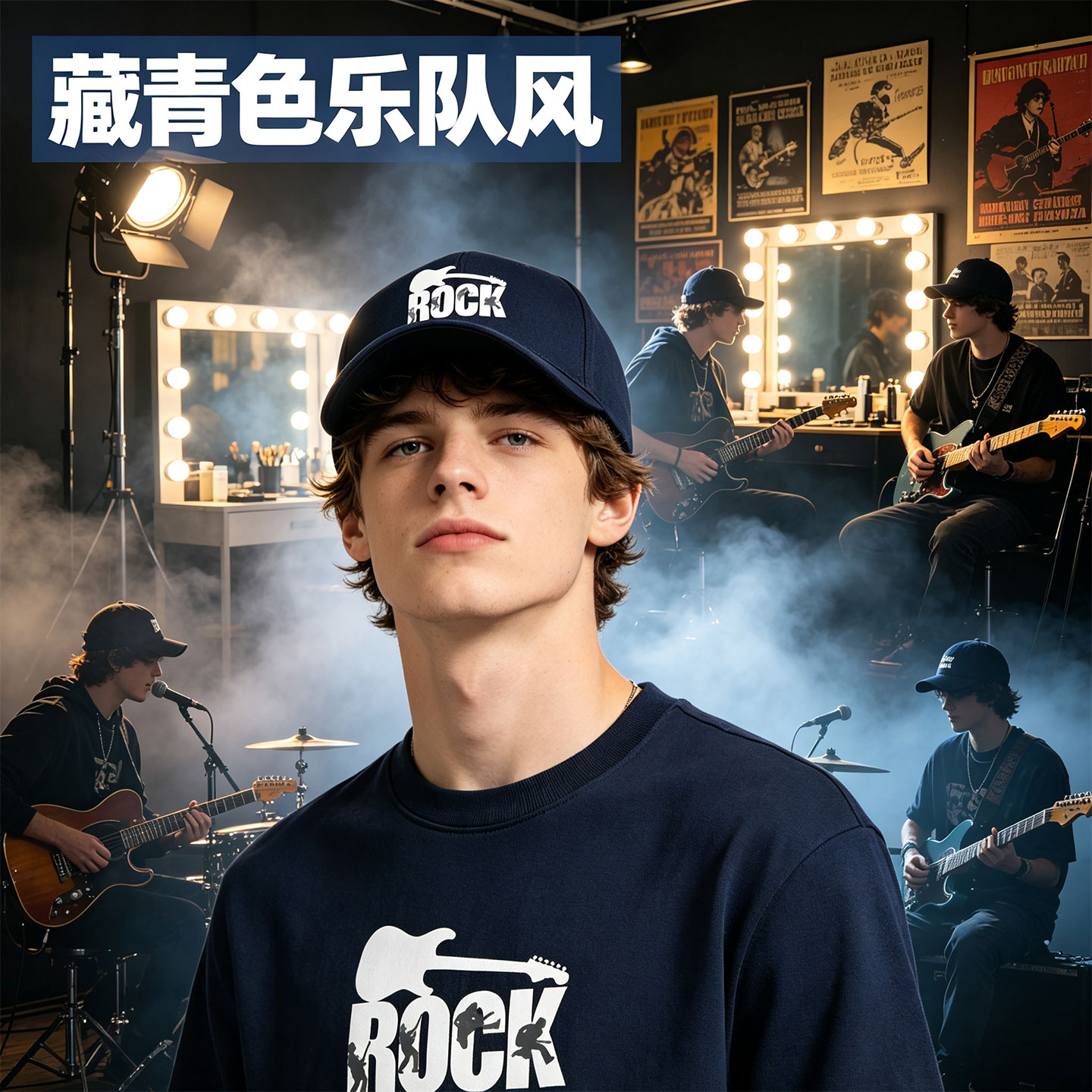 ROCK电吉他乐手摇滚周边鸭舌帽遮阳学生棒球帽百搭休闲网眼帽子