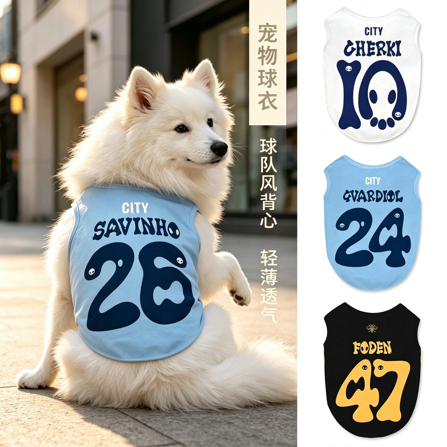 26-27赛季曼城队哈兰德香港特别版足球衣服宠物背心大中小狗衣服