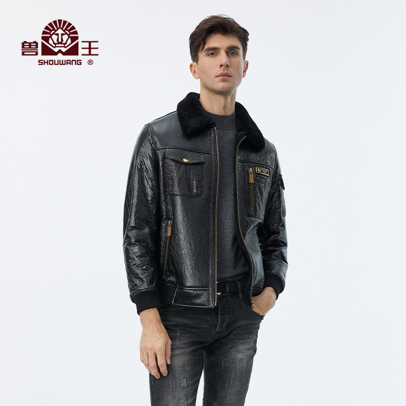 冬季真皮皮衣兽王翻领