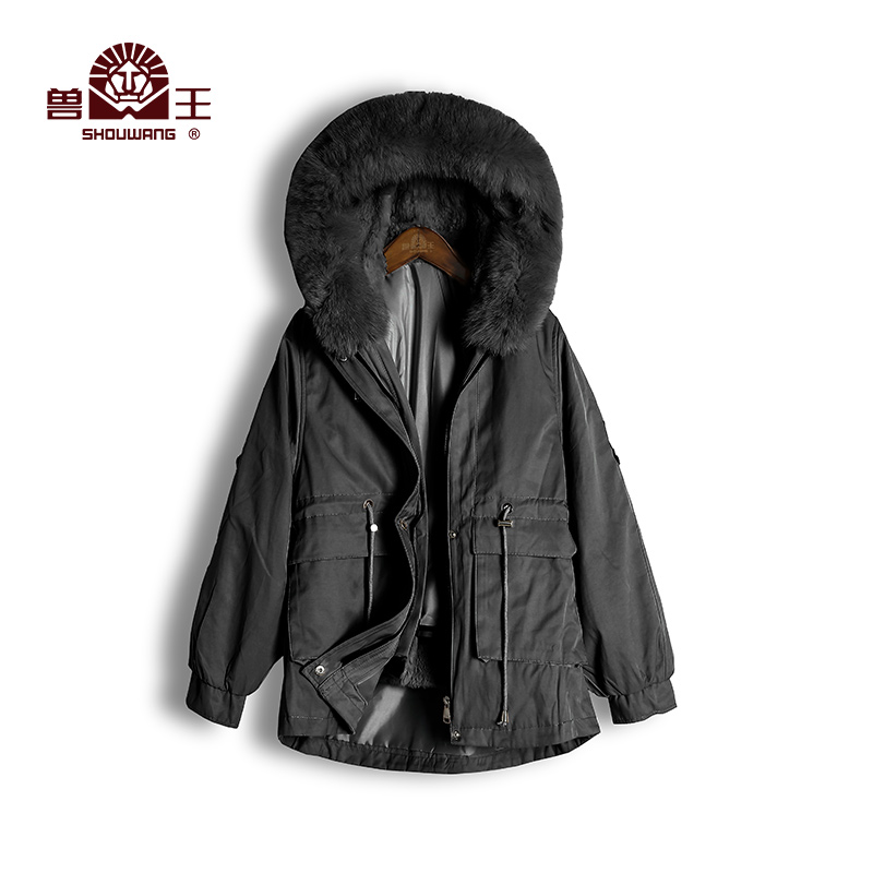 兽王通勤风兔毛内胆短款