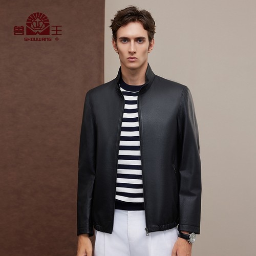 兽王秋季新款男头层牛皮真皮皮衣立领商务休闲修身皮夹克羽绒外套